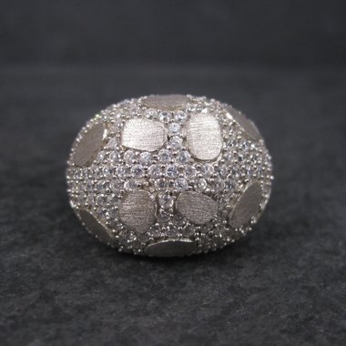 Vintage Brushed Sterling Cubic Zirconia Dome Ring Size 8.5