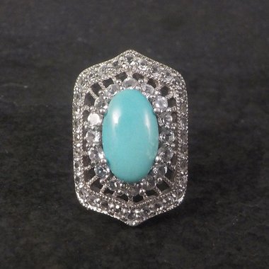 Vintage Sterling Turquoise White Topaz Ring Size 6