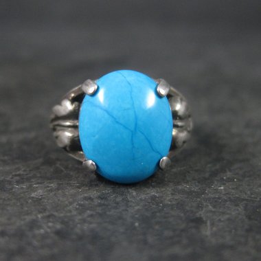 Estate Turquoise Leaf Ring Sterling Size 4.75