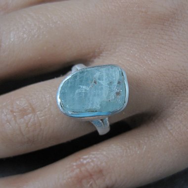 Estate Sterling Raw Aquamarine Ring Size 7