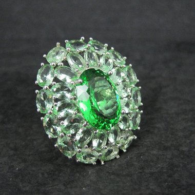 Large Estate Sterling Green Stone Cocktail Ring Size 8.5