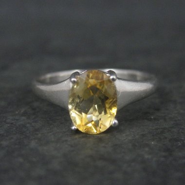 Vintage Sterling Citrine Solitaire Ring Size 8