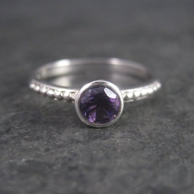 Simple Sterling Amethyst Solitaire Ring Size 9 Clyde Duneier