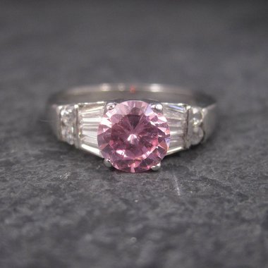 Sterling Silver Pink Sapphire White Zircon Ring Size 8