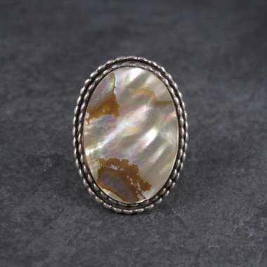 Large Vintage Sterling Abalone Ring Size 7