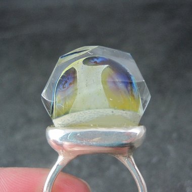 Unusual Sterling Art Glass Ring Size 8