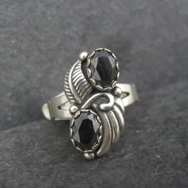 Vintage Southwestern Hematite Feather Ring