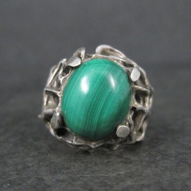 Vintage Brutalist Sterling Malachite Ring Size 6.5