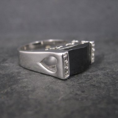 Vintage Sterling Faceted Onyx Celestial Ring Size 8