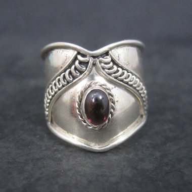 Wide Vintage Sterling Garnet Ring Size 6