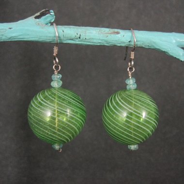 Vintage Sterling Green Art Glass Aquamarine Earrings