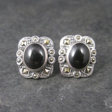 Vintage Sterling Black Marcasite Earrings