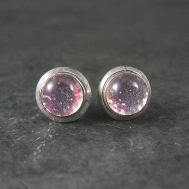 Vintage Sterling Pink Dichroic Glass Stud Earrings