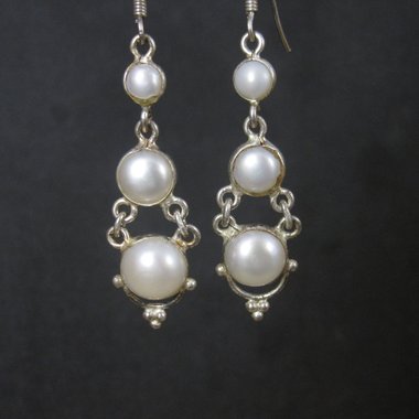 Long Vintage Sterling Pearl Earrings