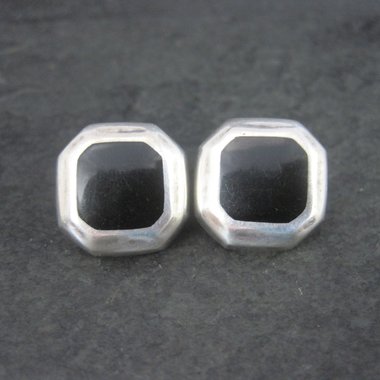 Vintage Mexican Sterling Black Enamel Inlay Earrings