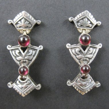Art Nouveau Style Garnet Earrings Vintage Sterling Silver