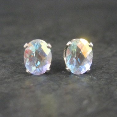 Vintage Sterling Mystic Topaz Stud Earrings