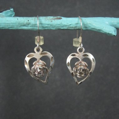 Vintage Sterling Heart Rose Earrings