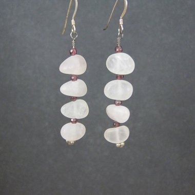 Long Sterling Rose Quartz Earrings