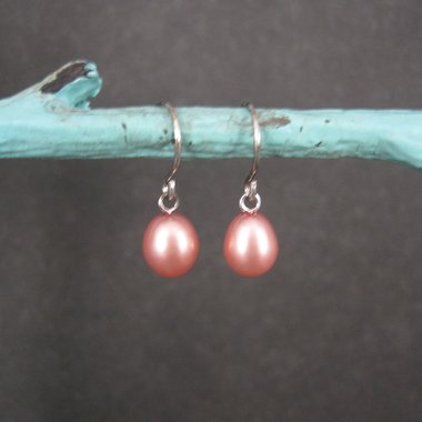 Simple Sterling Pink Pearl Earrings