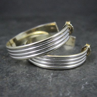 Italian Vermeil Sterling Hoop Earrings 1.25" Vintage Estate