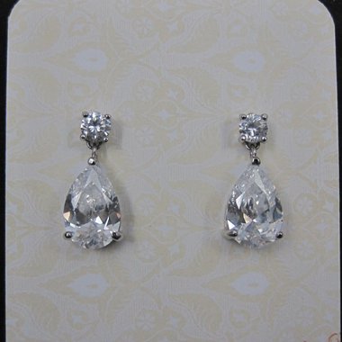 Estate Sterling Cz Teardrop Earrings