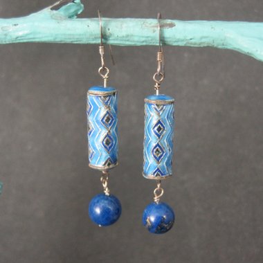 Vintage Sterling Blue Enamel Lapis Earrings