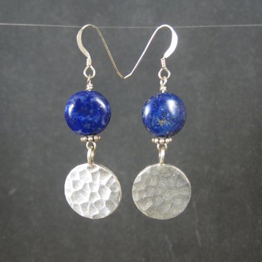 Vintage Hammered Sterling Lapis Lazuli Earrings