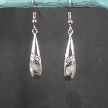 Vintage Sterling Pink Opal Cz Earrings