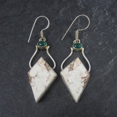 Large Sterling Chrysoprase Gemstone Earrings