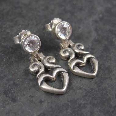 Estate Sterling CZ Heart Earrings