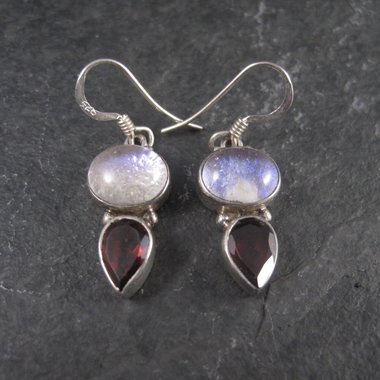 Estate Sterling Dichroic Glass Garnet Earrings