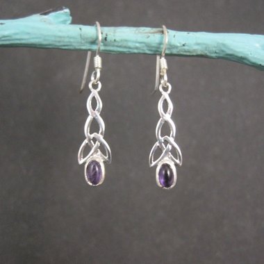 Sterling Celtic Amethyst Earrings NOS