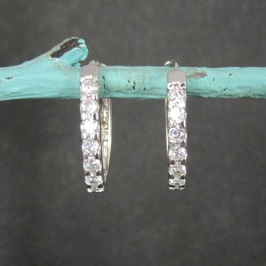 Estate Sterling Cz Latch Oval Hoop Earrings