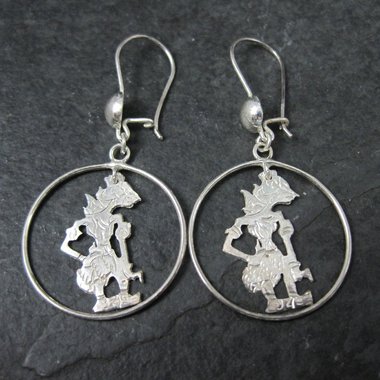 Vintage Wayang Kulit Rama Earrings Sterling NOS