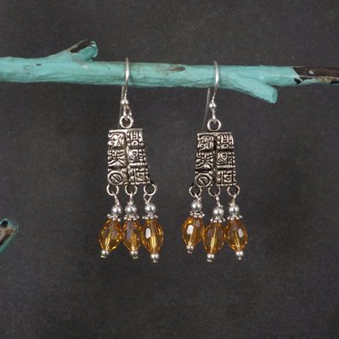 Vintage Tribal Mayan Crystal Earrings