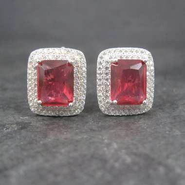 Vintage Sterling Pink Cz Latch Back Earrings