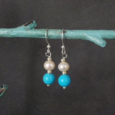 Vintage Blue & White Pearl Turquoise Earrings
