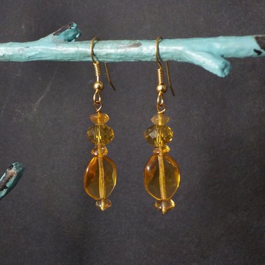 Long Yellow Crystal Earrings