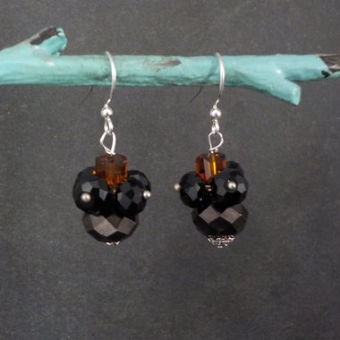 Black Orange Crystal Earrings