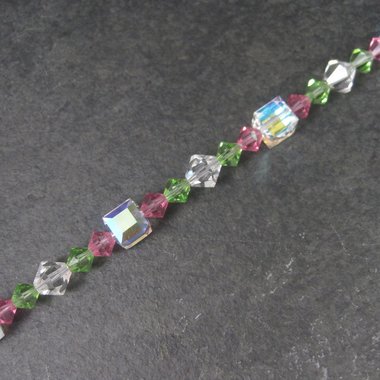 Pink and Green Crystal Toggle Bracelet 8 Inches