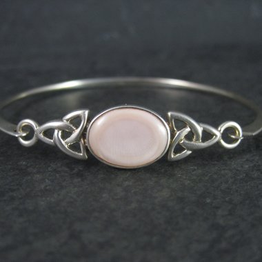 Vintage Celtic Triquetra Mother of Pearl Sterling Bangle Bracelet 7 Inches