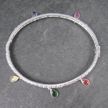 Vintage Sterling Gemstone Dangle Charm Bangle Bracelet 7.25 Inches