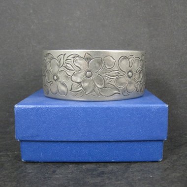 February Flower Birthday Cuff Bracelet Salisbury Pewter 6.5 Inches