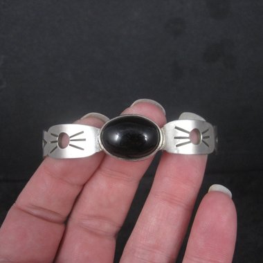 Vintage Mexican Sterling Onyx Cuff Bracelet 7 Inches