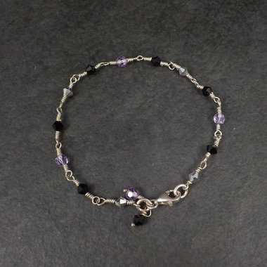 Dainty Sterling Black Purple Crystal Bracelet 7 Inches