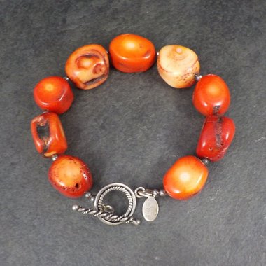 Chunky Sterling Coral Toggle Bracelet 8.5 Inches Donna Dressler