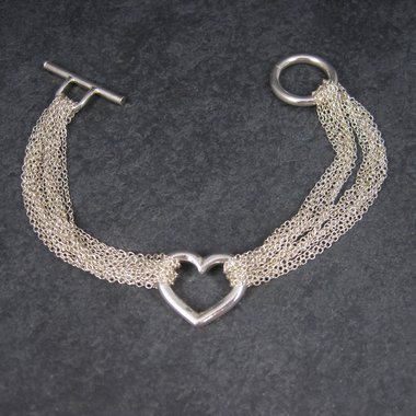 Vintage Silvertone Heart Toggle Bracelet 8 Inches