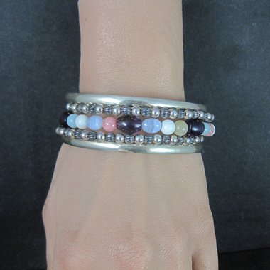 Southwestern Sterling 5 Strand Gemstone Cuff Bracelet