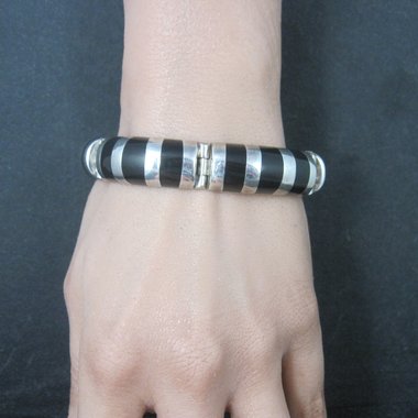 Mexican Sterling Onyx Inlay Bracelet 6.75 Inches